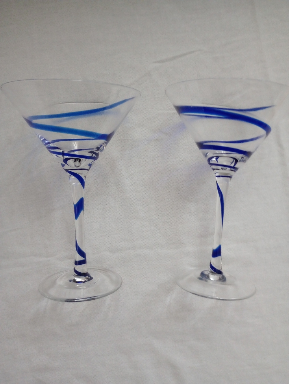 Pier 1 Imports Cobalt Blue Swirline Martini Cosmopolitan Glasses - Set of 2